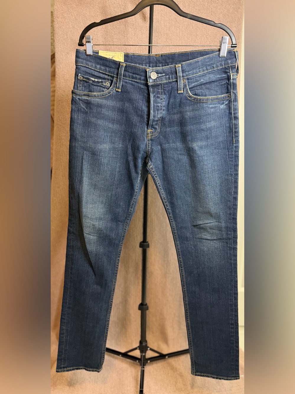 Hollister California Men’s Dark Wash Slim Straight Jeans 33x32 Blue Denim